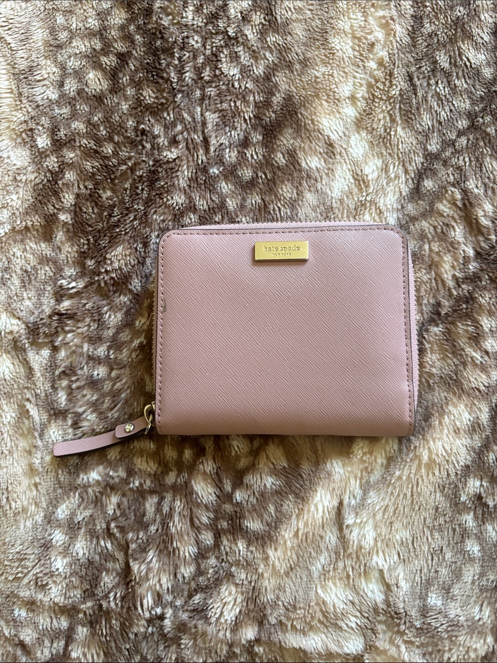 kate spade Rose Pink Saffiano Zip Around Wallet with Gold Plate